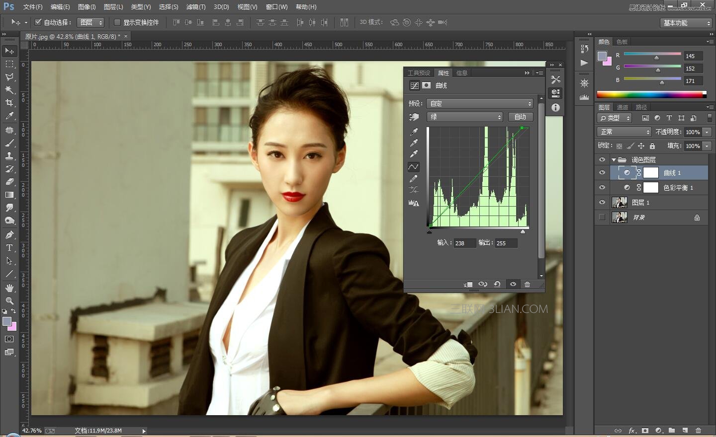 Photoshop调出人像照片复古古铜色效果,PS教程,思缘教程网