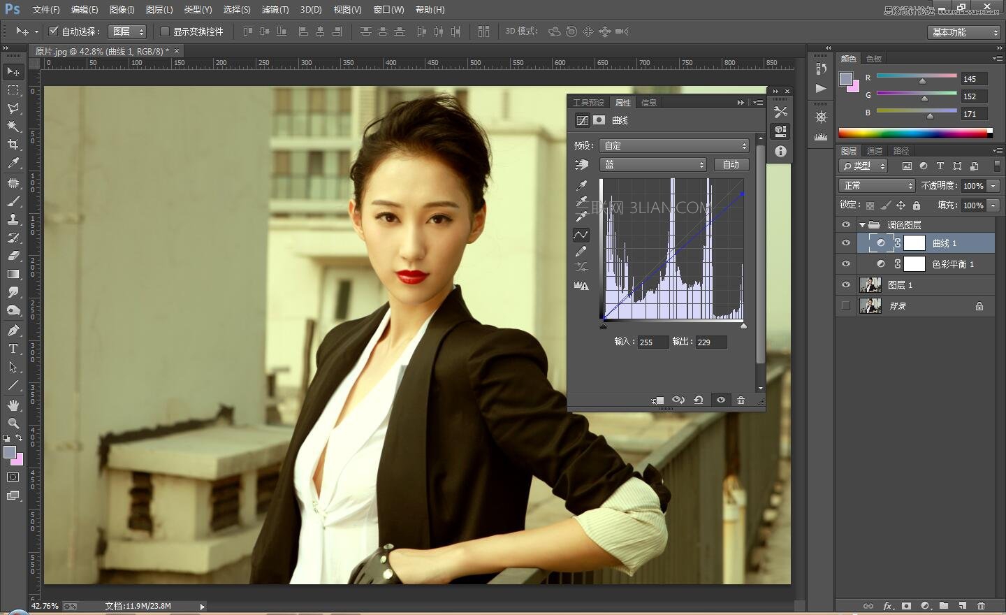 Photoshop调出人像照片复古古铜色效果,PS教程,思缘教程网