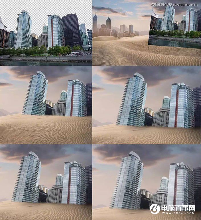 Photoshop合成世界末日中被沙丘淹没的城市