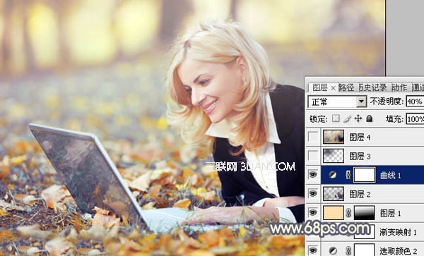 Photoshop调出草地上美女的暖色调
