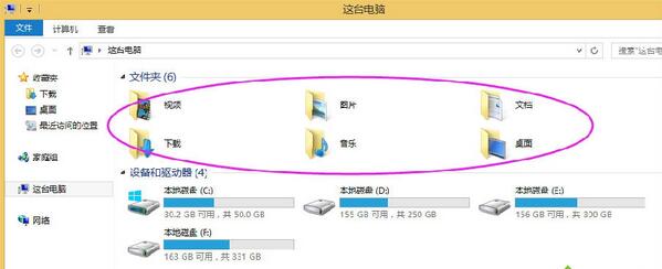 Win8.1系统如何删除我的电脑中视频、图片、文档、下载图标