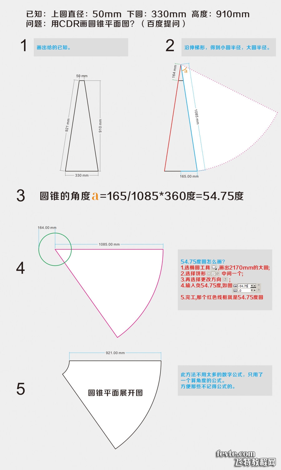 CDR绘制圆锥平面图 全福编程网