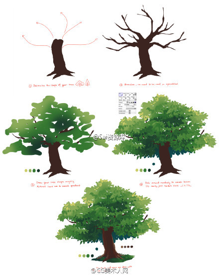 SAI动漫场景植被和草丛的画法 全福编程网