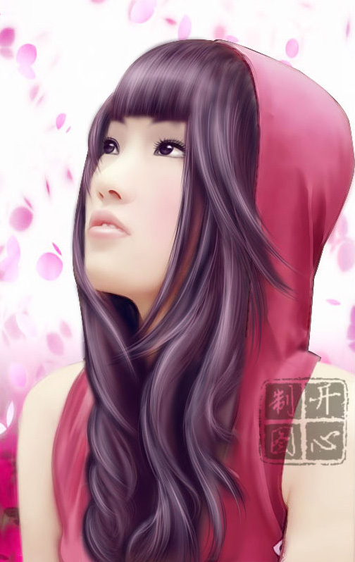Photoshop给可爱女孩侧身像转手绘效果