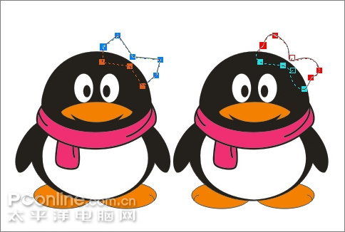 Coreldraw绘制可爱的情侣QQ企鹅