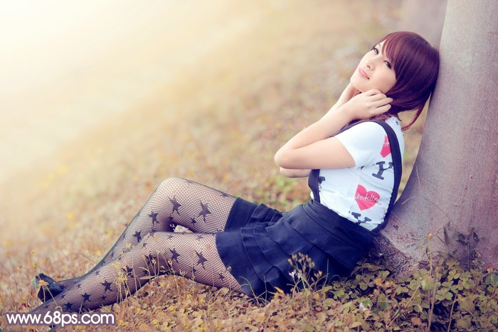 Photoshop打造唯美的秋季暖色草地美女图片 全福编程网