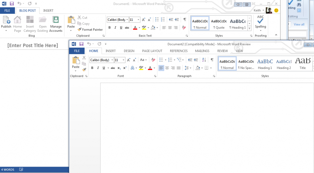 Word 2013 New Document/Blog Post