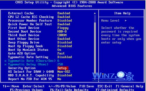 选择“ADVANCED BIOS FEATURES