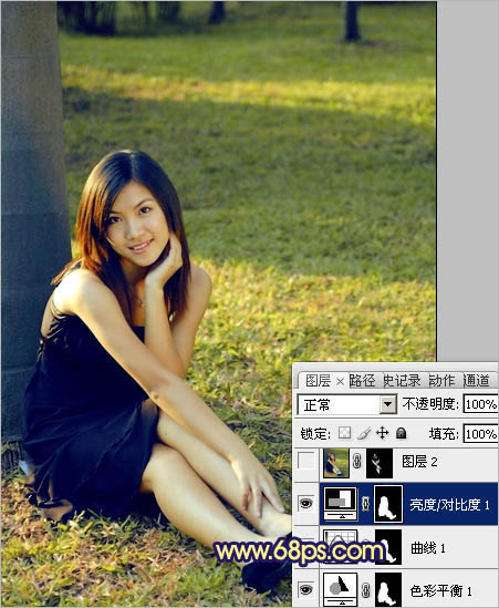 Photoshop调出草地美女图片柔美的淡黄色 数码教程