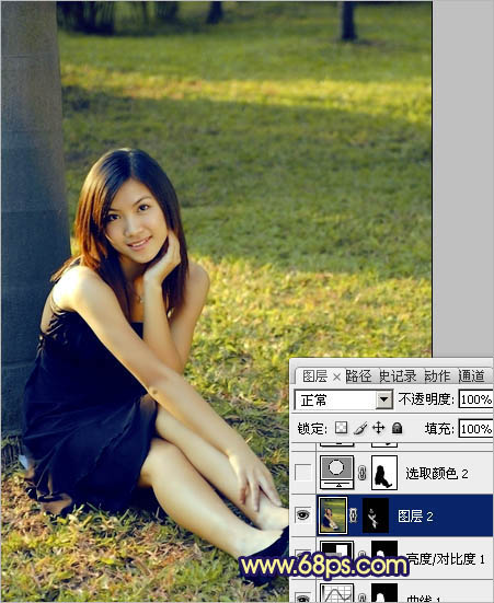 Photoshop调出草地美女图片柔美的淡黄色 数码教程