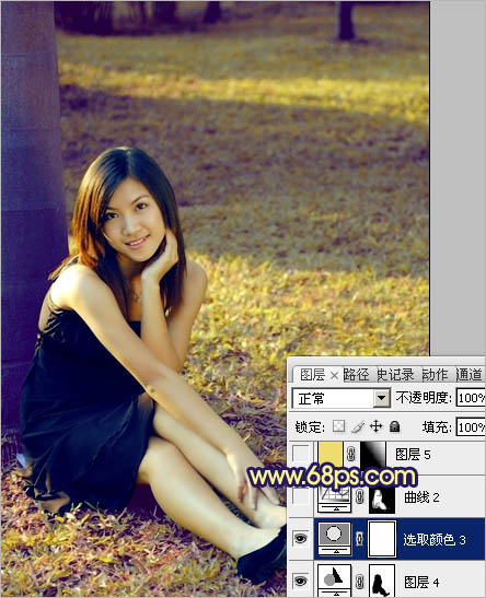 Photoshop调出草地美女图片柔美的淡黄色 数码教程