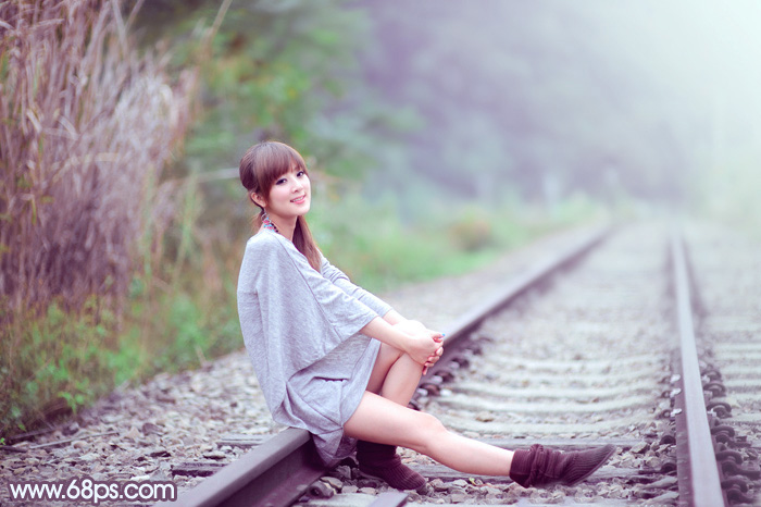 Photoshop打造小清新的蓝绿色春季外景美女图片 全福编程网