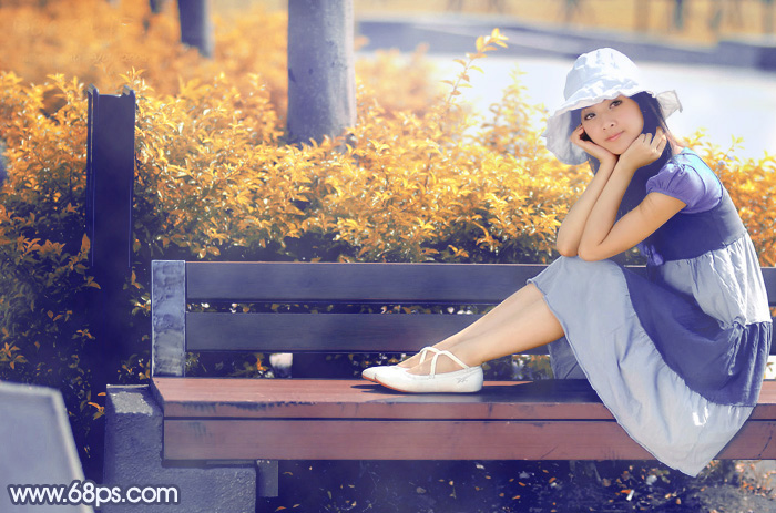Photoshop打造清新的橙红色秋季外景美女图片 全福编程网