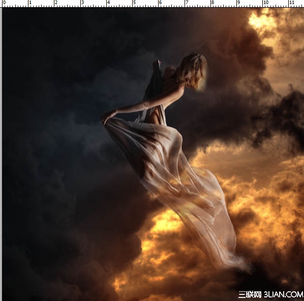PS合成晚霞火光中飞行的天使