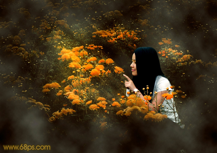 Photoshop给野花中的美女加上高对比的暖色调 全福编程网