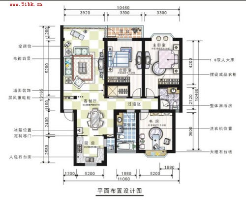 Coreldraw绘制彩色装修平面图_天极设计在线整理