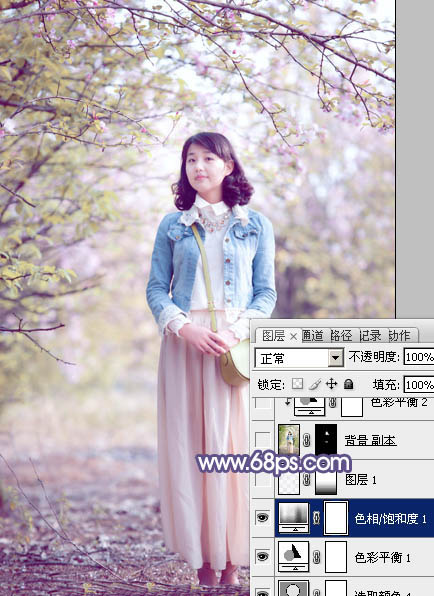 PS教程：PS给美女图添加梦幻粉紫色