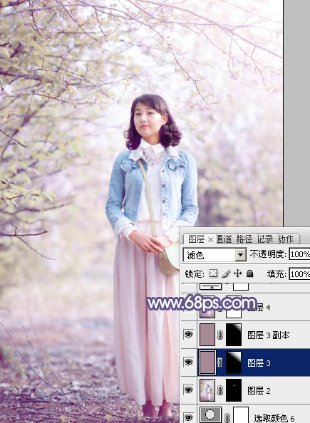 PS教程：PS给美女图添加梦幻粉紫色
