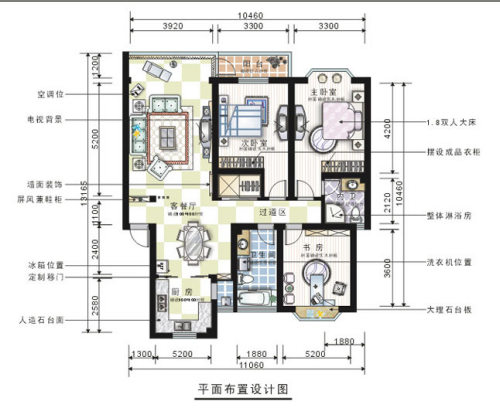 Coreldraw绘制彩色装修平面图_天极设计在线整理